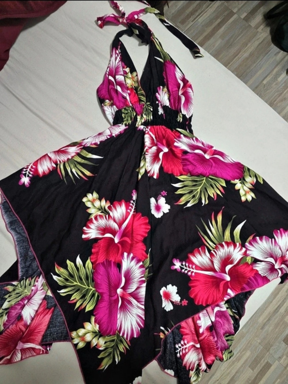 Floral Halter Maxi Dress in Black & Pink
